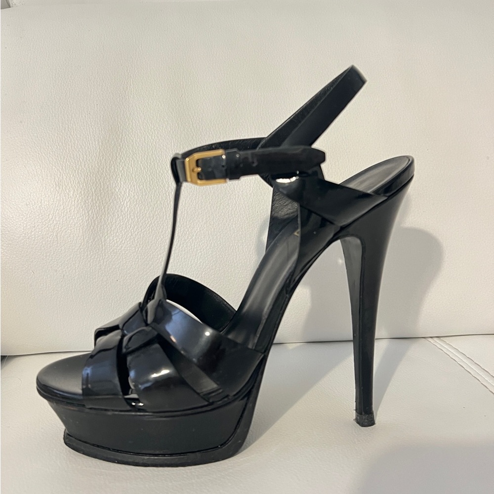 YSL Laurent Tribute  Black High Heel Sandals